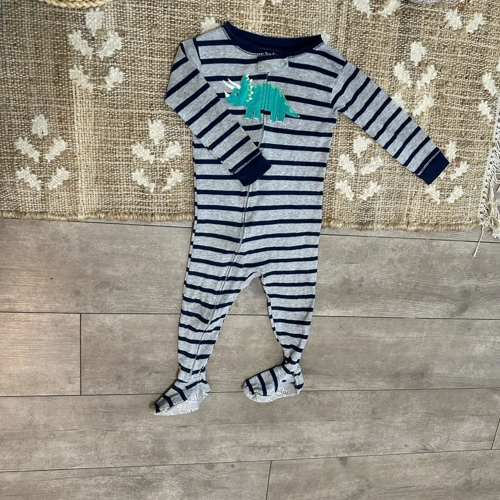Carter’s Toddler Baby Boy Dinosaur Striped Zip Pjs Sleep Play Footies